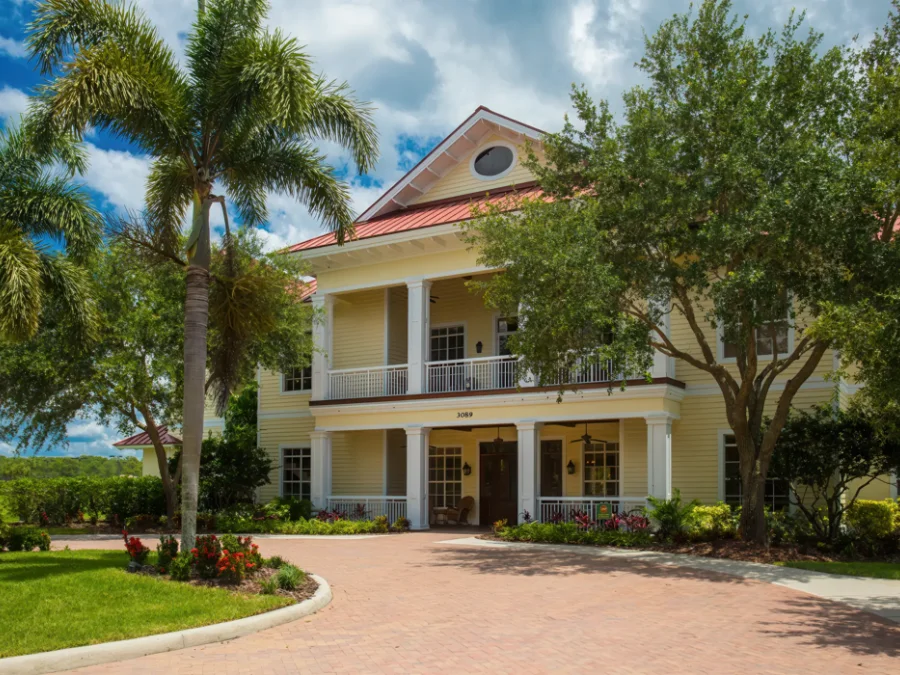 The Town Hall amenity clubhouse at Hampton Lakes at River Hall in Alva, Florida